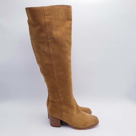 Marc Fisher Boots Escape Tall Over The Knee Tan Suede Wide Calf Size 6W Wide - Picture 1 of 10